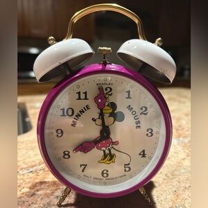 Vintage 70’s Walt Disney Minnie Mouse Purple Double Bell Alarm Clock. It works!